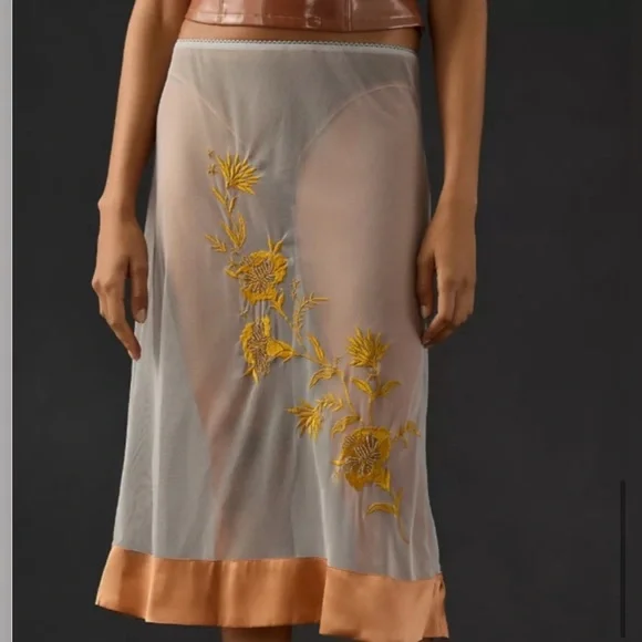 ANTHROPOLOGIE Embroidered sheer midi skirt - Picture 4 of 6